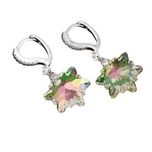 Luminous Green Swarovski Crystal Snowflake Drop Earrings